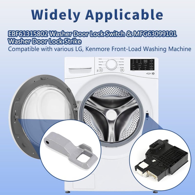 Reyhoar Upgraded EBF61315802 Washer Door Lock Switch & MFG63099101 Washer Door Lock Strike for LG/Kenmore Washing Machine, 2 Pcs Replacement Parts - Image 2